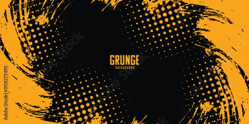 Abstract yellow paint brush stroke on black background