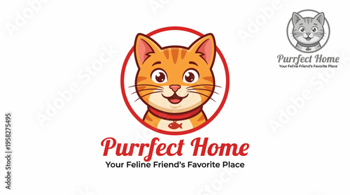 This vibrant logo features a happy cat face, emphasizing warmth and friendliness for a brand focused on feline care and companionship, ideal for pet-related businesses.