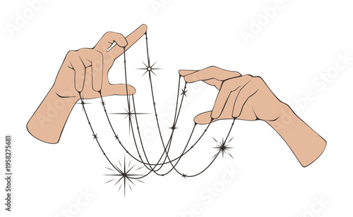 Occult symbol. Witch hands. Magician making spell. Magic esoteric charm lines. Future prediction. Female arms. Isolated fingers mystic gesture. Oracle magical divination. Vector witchcraft concept