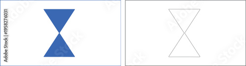 Two blue triangles connected tip to tip forming an hourglass silhouette