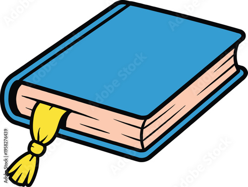 A blue book with a yellow bookmark