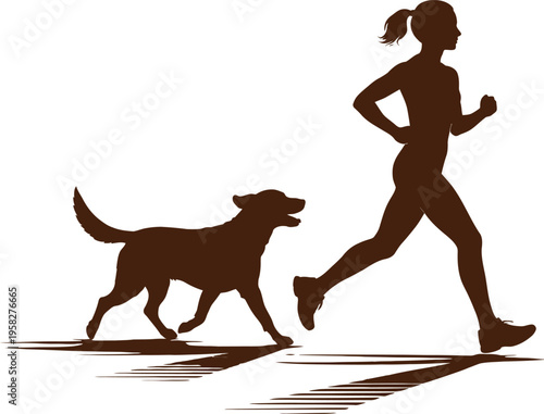 A woman jogging with her dog