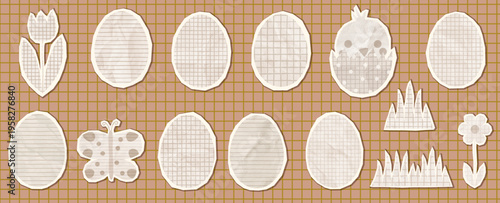 Vector scrapbook paper egg shapes with lines and grid for collages for Easter and for organic eggs package design