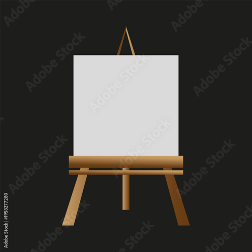 Artist easel stand. Studio display Vector. Wooden structure part. Black background detail. Manual vector only. No autotrace used.