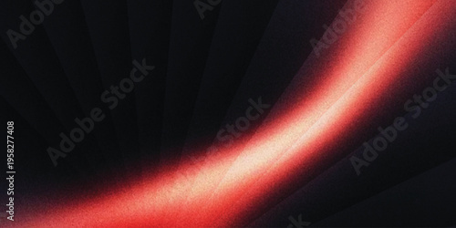 Abstract red orange black grainy background design with glowing color gradient shape on dark noise texture