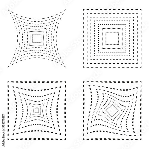 Geometric square set. Distorted line shape. Vector abstract art. Modern graphic element. Manual vector only. No autotrace used.