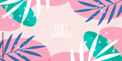 Creative concept of summer bright with abstract tropical leave background. Modern art  pattern minimalist style design. Suit for poster, cover, banner, web