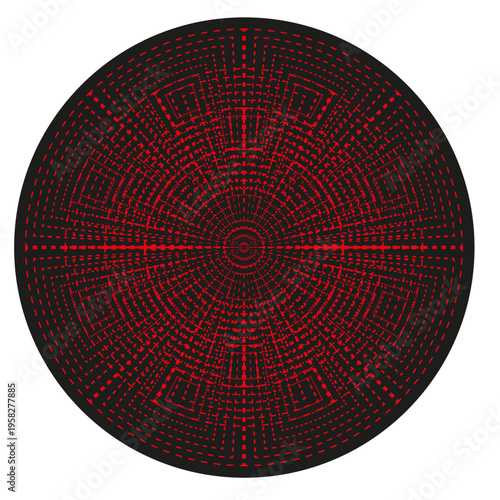 Red circle pattern. Ornate mandala design. Vector geometric art. Round symmetrical shape. Manual vector only. No autotrace used.