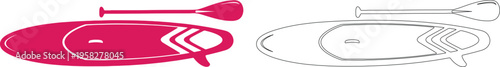 Plump paddleboard silhouettes with oars pink black