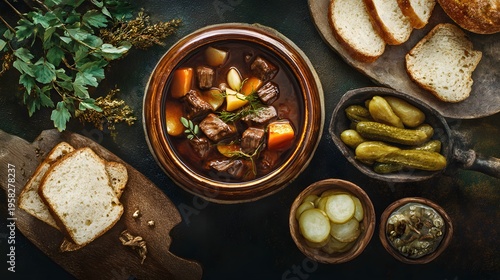 Heartwarming Eastern European Beef Stew Rustic Comfort Food Illustration Cozy Kitchen Scene