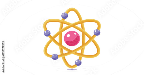 Colorful Atom Icon Vector Illustration with Nucleus and Orbiting Electrons Representing Atomic Structure, Science Education, and Physics Concept Design