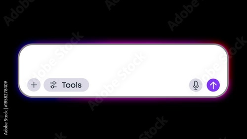 Animated AI chat bot interface. Glowing input LLM text box. Artificial claude intelligence prompt area. Large language models UI template. Transparent overlay