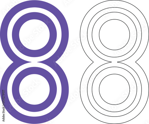 Purple and black number eight silhouettes with white background
