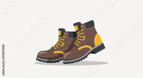 Industrial Leather Work Boots Illustration, Safety Footwear Vector Isolated on White