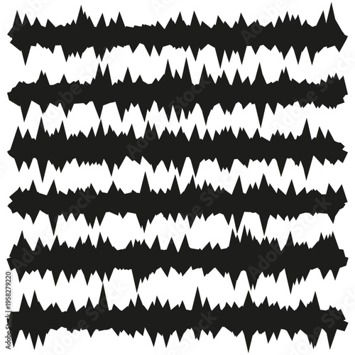 Sharp zigzag pattern. Black spike lines. Geometric wave Vector. Abstract jagged set. Manual vector only. No autotrace used.
