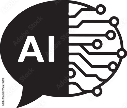 Artificial intelligence circuit board speech bubble icon