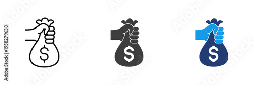 Hand holding dollar money bag vector illustration