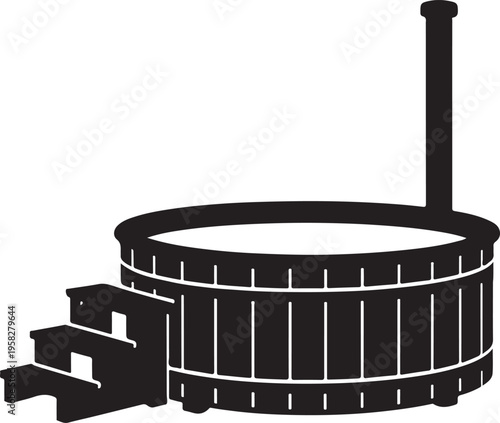 Wooden hot tub silhouette with access steps silhouette vector