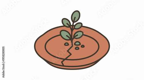 A young resilient plant emerges from a cracked dish, symbolizing new beginnings and growth from adversity