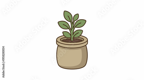Vibrant small potted plant illustration symbolizing new beginnings and natural growth