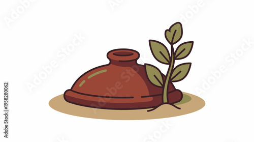 Plant pot with a sprouting seedling emerging from the soil