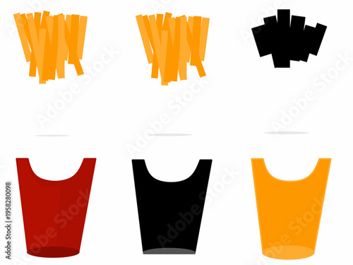 Illustration of French fries in a box. Collection of hand-drawn French fries.