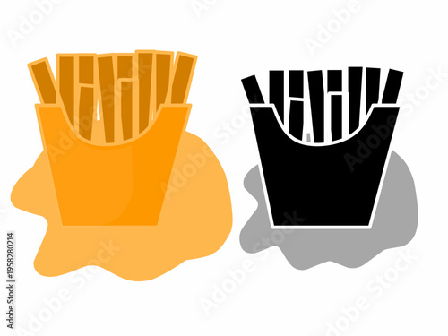 Illustration of French fries in a box. Collection of hand-drawn French fries.