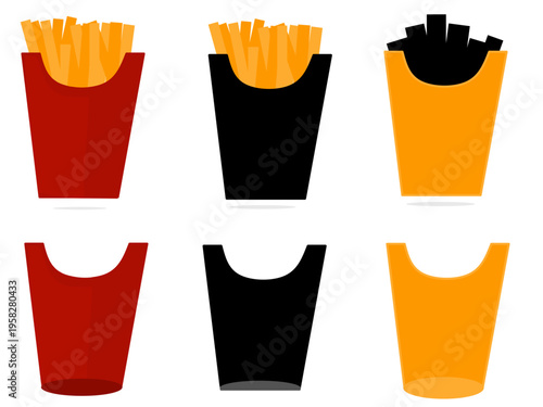 Illustration of French fries in a box. Collection of hand-drawn French fries.
