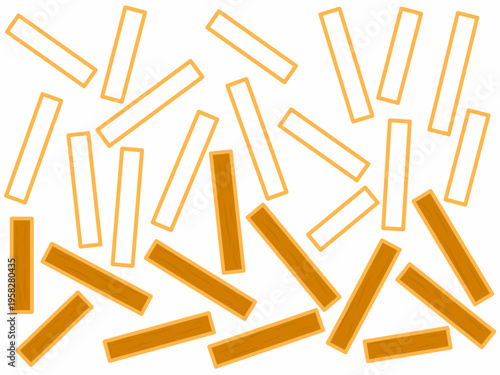 Illustration of random french fries sticks. A seamless pattern of hand-drawn french fries.