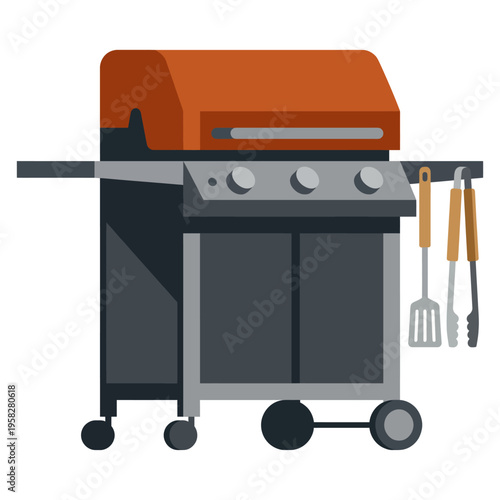 A sleek illustration of a modern grill featuring utensils such as a spatula, emphasizing outdoor cooking and the joy of barbecuing in a stylish manner.