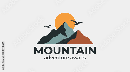 A captivating logo showcasing mountains and a sun, representing adventure, exploration, nature, and travel, ideal for outdoor brands or adventure-related businesses.