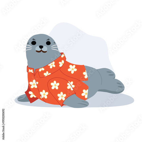 cartoon seal in tropical shirt adorable marine mammal artwork