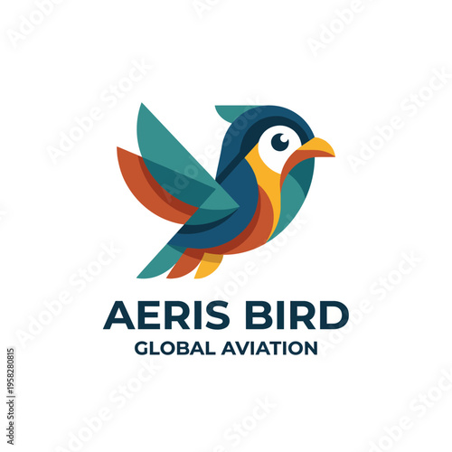A vibrant logo design for a global aviation company featuring a stylized bird, symbolizing freedom, movement, and dynamic services in the aviation industry.