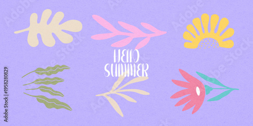 Creative concept of spring summer with abstract leaves, plants, flowers. Modern art minimalist style pattern design template. Suit for poster, cover, banner, web