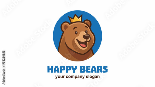 A cheerful bear illustration sporting a crown, symbolizing joy and friendliness, ideal for a fun brand focused on children's products or playful merchandise.