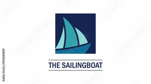 A minimalist sailing boat logo featuring stylized sails in a blue color palette, perfect for branding in water sports or sailing industries and conveys a sense of adventure.