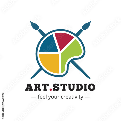 This vibrant image showcases a unique art studio logo featuring a painter's palette, making it perfect for promoting creativity, artistry, and vibrant self-expression through design work.