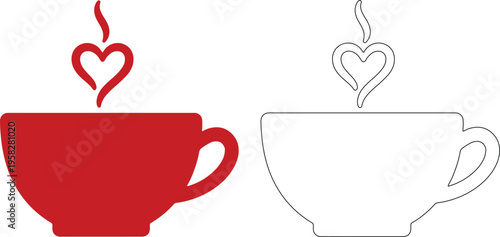 Red and white teacups with heart steam silhouettes