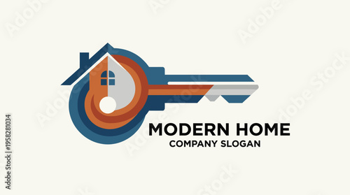 A modern logo design featuring a house key and water droplet elements symbolizes the essence of home and comfort for a contemporary home company.