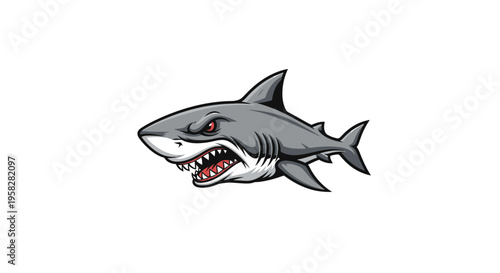 Aggressive Great White Shark Illustration with Open Jaws