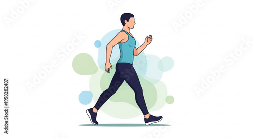 Person running in fitness clothing with green abstract background for healthy lifestyle and exercise concepts