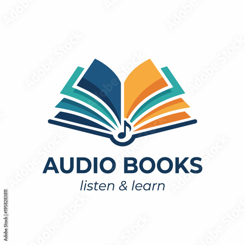 This vibrant logo represents audio books, featuring an open book with sound waves, illustrating the blend of reading and listening for modern learners and avid readers.