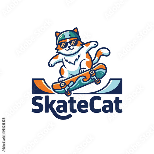 This vibrant logo showcases a skateboarding cat wearing sunglasses, representing a fun and adventurous spirit, ideal for youth-oriented brands or activities.