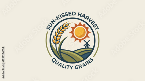 A vibrant logo design representing a sun-kissed harvest with wheat, embodying quality and freshness, perfect for a grain company seeking a warm and inviting brand identity.
