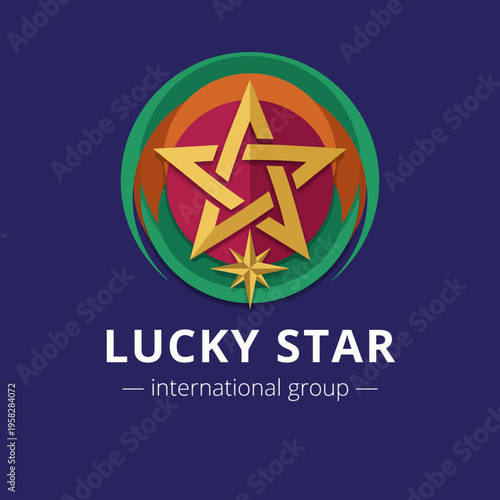 An ornate star logo within vibrant concentric circles embodies the essence of luck and prosperity, ideal for international business and group collaborations.