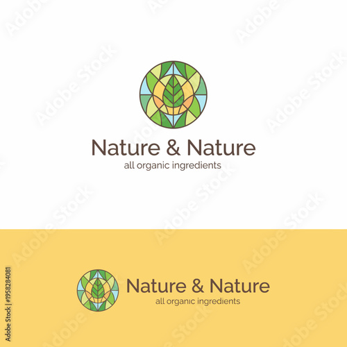 A vibrant, stained-glass style logo showcases organic elements, representing purity and sustainability, perfect for brands focused on health and nature.