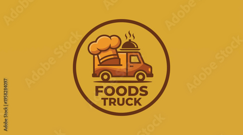 A stylized food truck with cooking elements symbolizes mobility in dining, ideal for food trucks and culinary ventures looking to convey creativity and flavor.