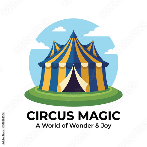 This vibrant circus tent illustration invites viewers to experience the magic and wonder of the circus, representing joy, excitement, and the spirit of entertainment for all ages.