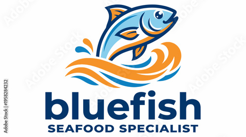 Featuring a lively fish design, the Bluefish logo captures the essence of the seafood industry with its bright colors and playful imagery, appealing to seafood enthusiasts and businesses.