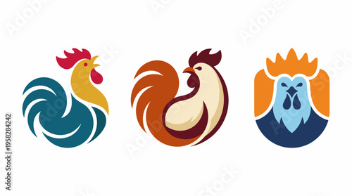 Featuring three distinct rooster designs, this collection captures the essence of the poultry industry, highlighting creativity and diversity in branding and visual identity for various businesses.